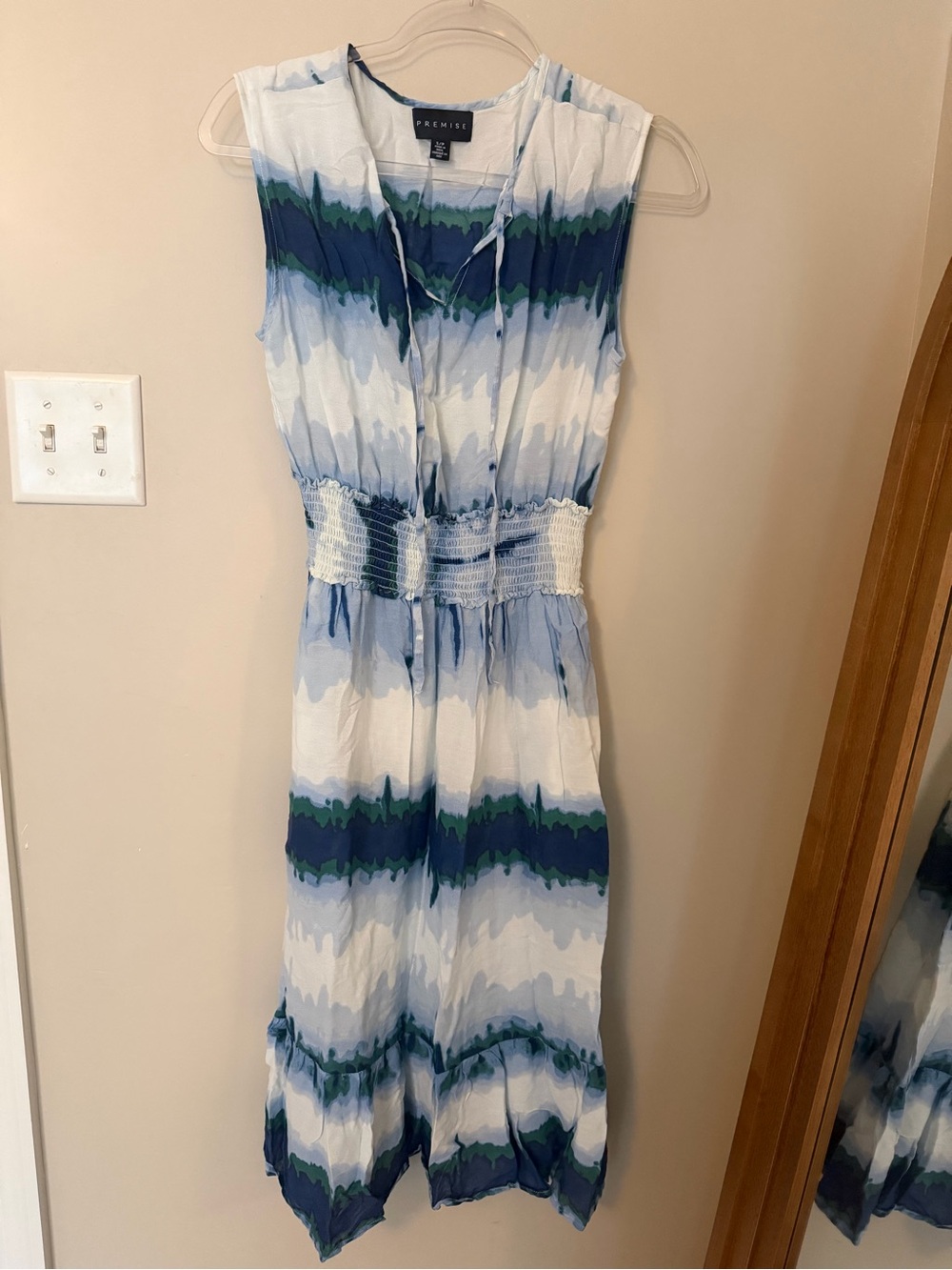 Premise White and Blue Striped Tie-Dye Maxi Dress
